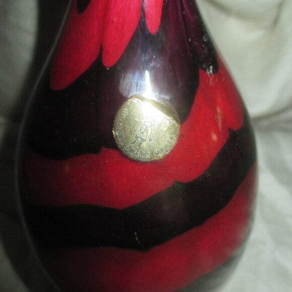 Mtarfa Malta Glass Vase Signed 9.5 Inches Red and Purple - Picture 3 of 3